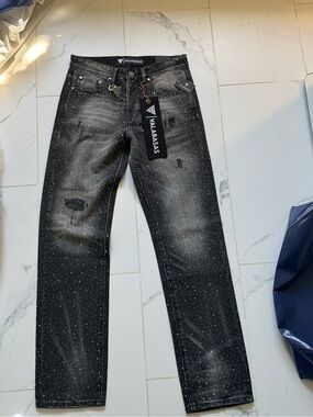 Valabasas Men’s Black Distressed Studded Jeans